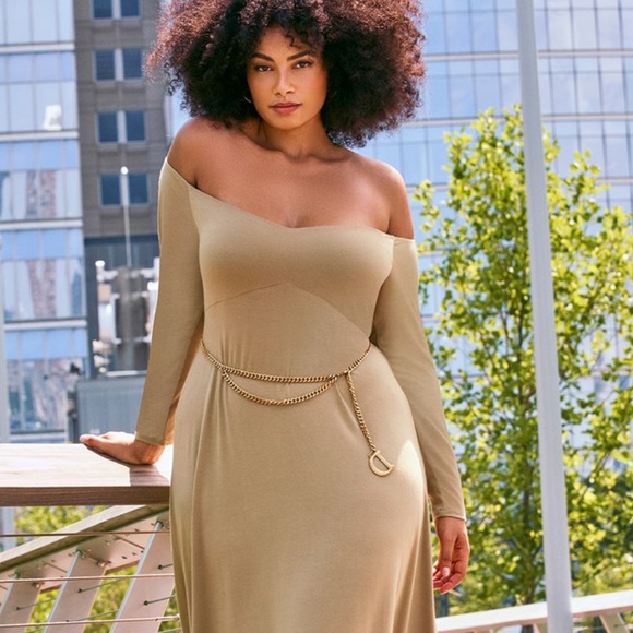 Eloquii Dresses & Skirts - Eloquii Off-Shoulder Maxi Dress in gray-green